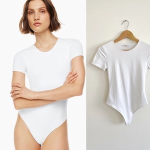 Babaton White Contour Crew Short Sleeve Bodysuit Thong XS/S